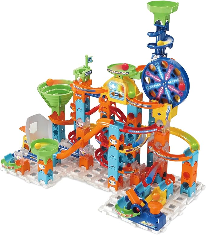 VTech Marble Rush Adventure Set, Construction Toys for Kids with 10 Marbles and 128 Building Pieces, Electronic Track Set for Boys and Girls, Colour-Coded Building Toy with Music and Sound, 4 Years +