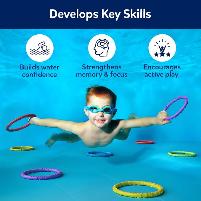 Skillmatics Ring Rush Diving Toys – Underwater Search & Find Game, Pool Diving Rings, Swimming Pool Toys for Kids, Summer Outdoor Water Games, Gift for Boys & Girls Ages 6, 7, 8, 9 & Up