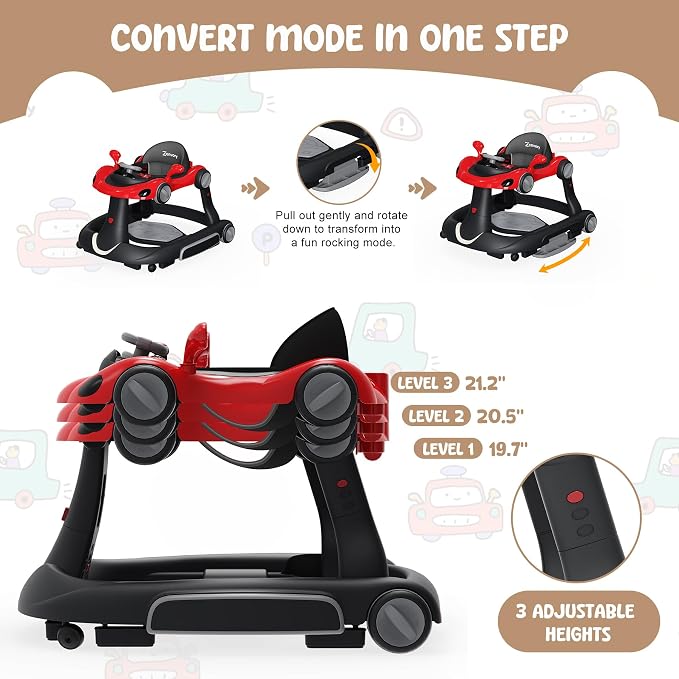 6-in-1 Foldable Baby Walker Activity Center Bouncer Rocker 6-18 Mons