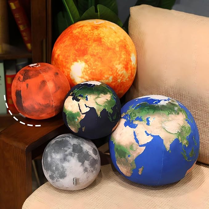 Arrowbash 5 Pcs Moon, Earth, The Sun Planet Plush Space Planet Throw Pillow Solar System Plush Balls 3D for Home Decoration