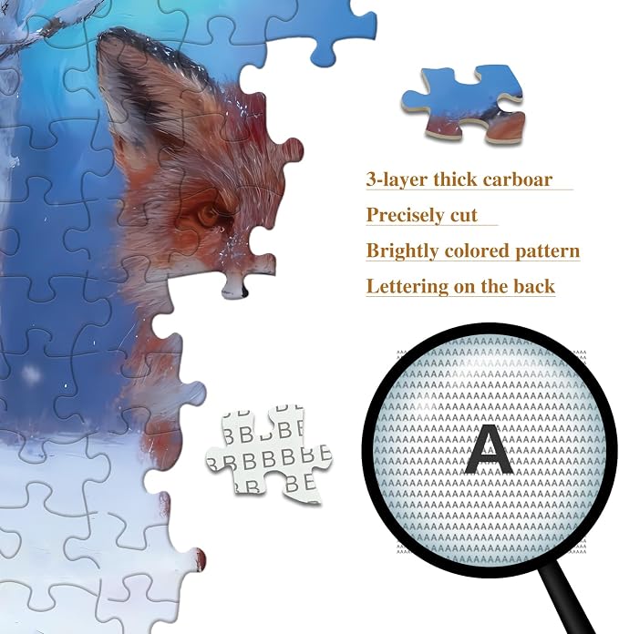 Puzzles for Adults 1000 Piece, Fox in the Snow Jigsaw Puzzles | with Letters on Back, Fun Gift Impossible Puzzles, No Dust Family Decoration Gifts for Women Men(27.56x19.7 Inch)