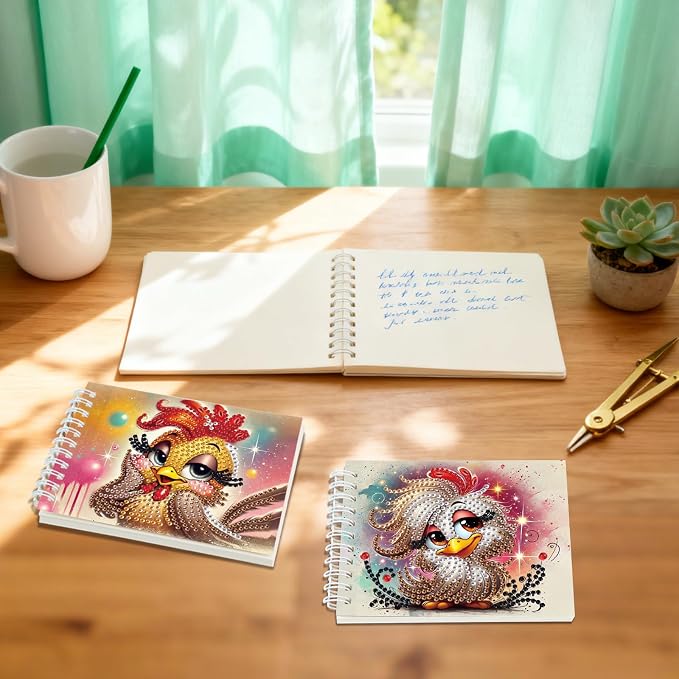Formeydemi 2 Pcs Chicken Diamond Painting Notebook 80 Pages for Adults,Diamond Art Journal and DIY Sketchbook, Diamonds Art Kit Supplies,Gift for Beginners, Craft Lovers, Artists. (Chicken)