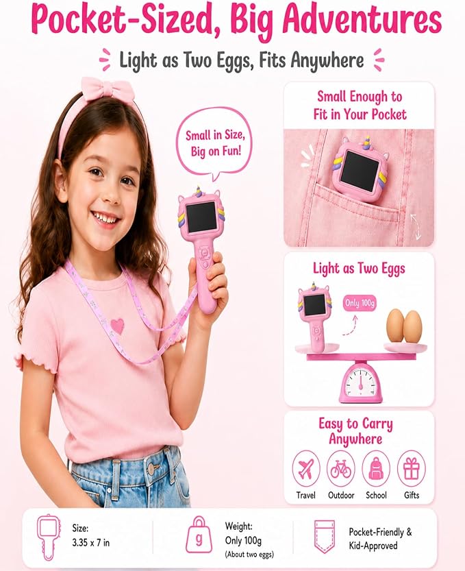 Microscope Camera for Kids Gifts Toys- Handheld Pocket Microscopes with 2.4" Screen and Autofocus - Mini Digital Educational Science Kit for Christmas Birthday for Age 3-5 5-7 8-12 Girls Boys(Pink)