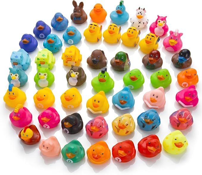 Kangaroo 50 Pcs Mini Rubber Ducks Bulk Jeep Ducks for Ducking– Floating Baby Bath Toys for Kids & Toddlers, Small Duckies for Pool Parties, Summer Party Favors Bulk, Baby Showers
