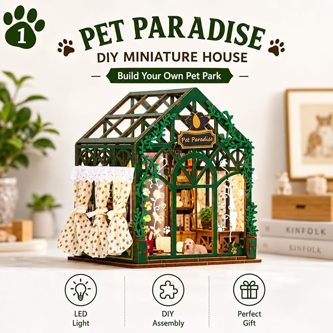 TOYQI Mini House Kit, DIY Miniature Dollhouse Book Nook Kits for Adult | 3D Wooden Puzzle Booknook with LED Light, Diorama Building Home Decor Gifts for Family Lovers