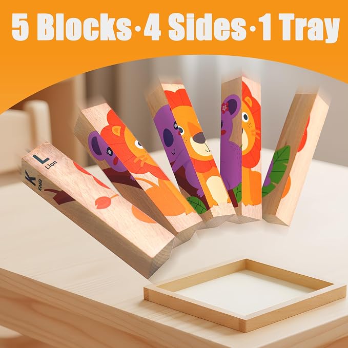 4 in 1 Montessori Wooden Puzzle Toy for Toddlers Ages 2 and Up – Educational Toys for Kids, Toddler Puzzle Toy for Early Learning & Fine Motor Development-Animal