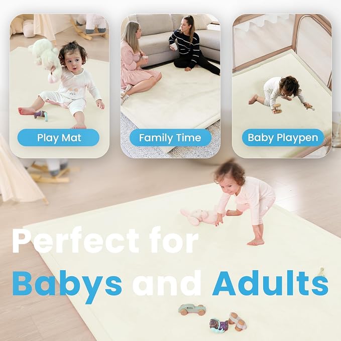 1.3" Thick Baby Play Mat for Floor, 79x118 Large Foam Tummy Time Mat, Padded Support Soft Plush Nursery Rug for Infant Kids Toddler Crawling Kick Activity (Ivory)