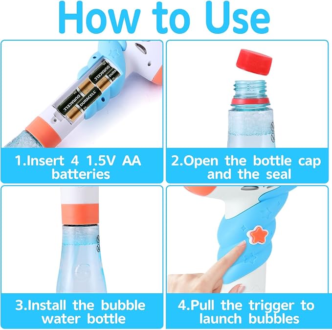 Unicorn Bubble Machine Wand for Kids Toddlers Age 1 2 3 4 5 6 7 8 Years Old Cute Birthday Party Easter Day Gift with Music&Light Baby Outdoor Outside Toy Game for Little Girl Boy Include Solution Blue
