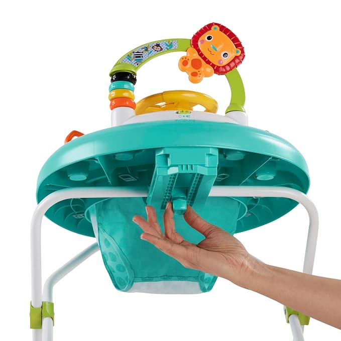 Bright Starts Zig Zag Zebra Baby Walker with Steering Wheel, Lights & Songs, Easy Fold Frame for Storage, Height Adjustable, Ages 6 Months +