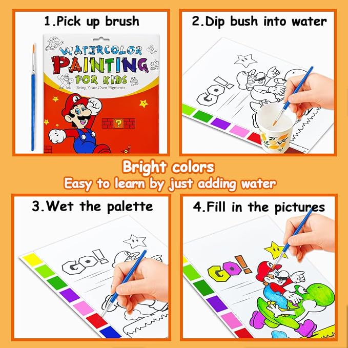 JZILU Watercolor Coloring Book for Kids, Paint with Water- Magic Paint Set Water Painting Book for Toddlers- Arts and Crafts Kit for Girls Boys Travel Activities -Stocking Stuffers for Kids