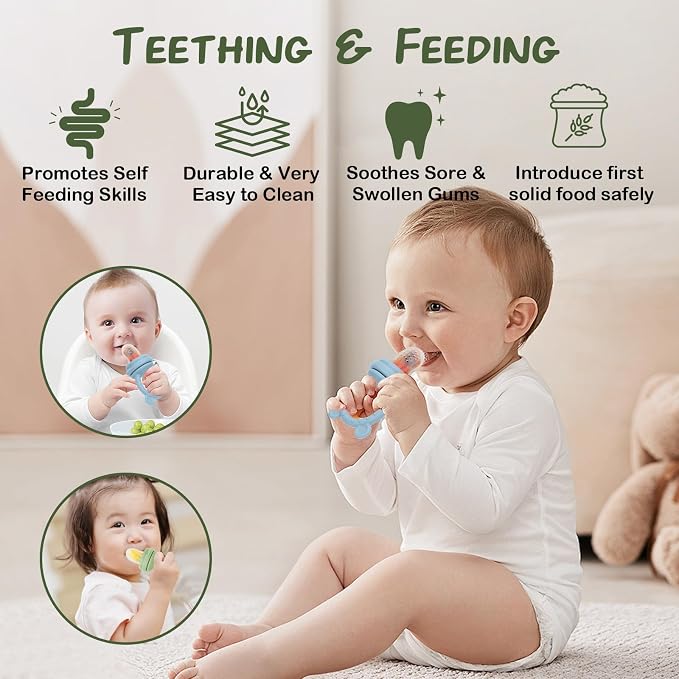 Baby Breastmilk Popsicle Molds & Babies Fruit Feeder (4 Pack), Infant Food Freezer Tray Storage Containers, Silicone Teething Pacifier Feeder and Teether for Babies,Baby Feeders（Green）
