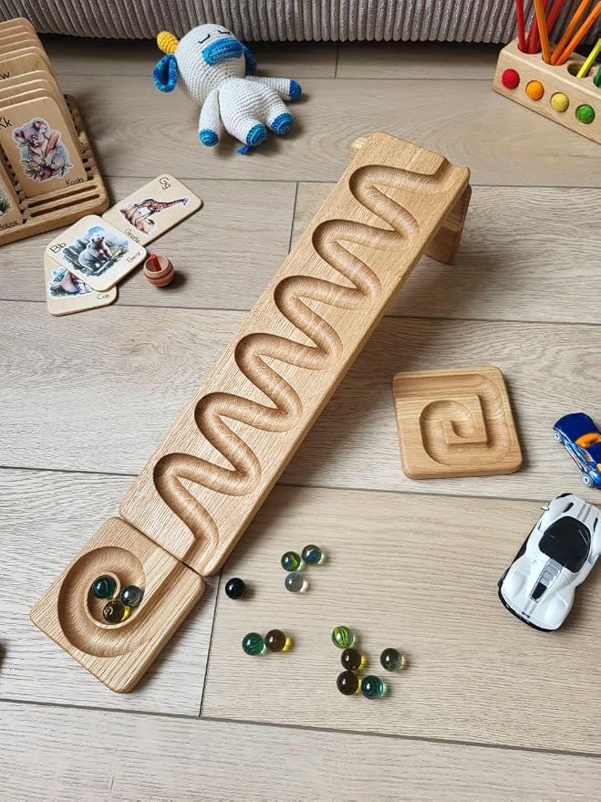 Marble Run Race Track Wooden Maze Board Ball Run Marble Course Gift for Kids Winding Track Roller (Waterfall)