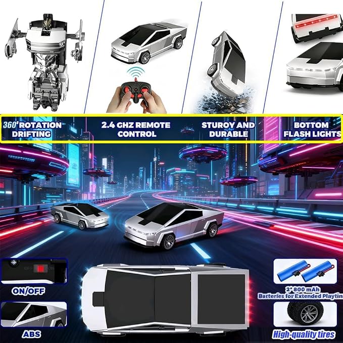Remote Control Cyberpickup Toy Transform Robot Toy for Boys Girls 2.4Ghz RC Car 2 in 1 Transforming Truck with Light Effect 1/24 Vehicle 360° Rotation Car Birthday Charistmas Gifts for Kids