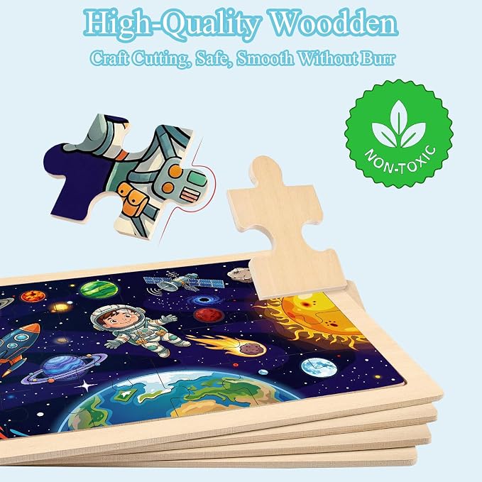 Wooden Puzzles Dinosaur Toys for Kids Ages 4-6, 4 Packs 24 Piece Puzzles for Toddlers 3-5 Preschool Educational Jigsaw Puzzles Boards Toys Gifts for 3 4 5 6 Boys Girls