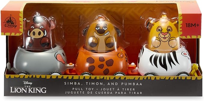 Disney Store Official The Lion King Pull Toy - Includes Simba, Timon, & Pumbaa on Elephant, Zebra, & Giraffe Cars - Perfect for Disney Gifts, Kids Toys, & Sensory Toy Collections