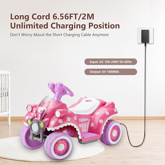 6 Volt Battery Charger for Kids Electric Car, Compatible with Minnie Mouse, BMX X6, Wal-Mart, Moto ATV Quad Car for Kid, Replacement Parts for Ride on Toys Kid TRAX Charger with Red Square Plug