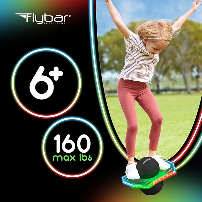 Flybar LED Pogo Trick Ball for Kids Balance Bounce Board w/Anti-Slip Deck