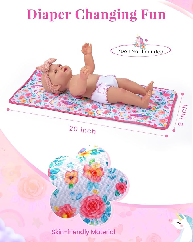 BABESIDE 14 Pcs Baby Doll Accessories with Magic Bottles, Baby Doll Diaper Bag Set Includes Changing Mat, Diapers and Bottle with Disappearing Milk for 12-16 Inches Dolls Kids Gift