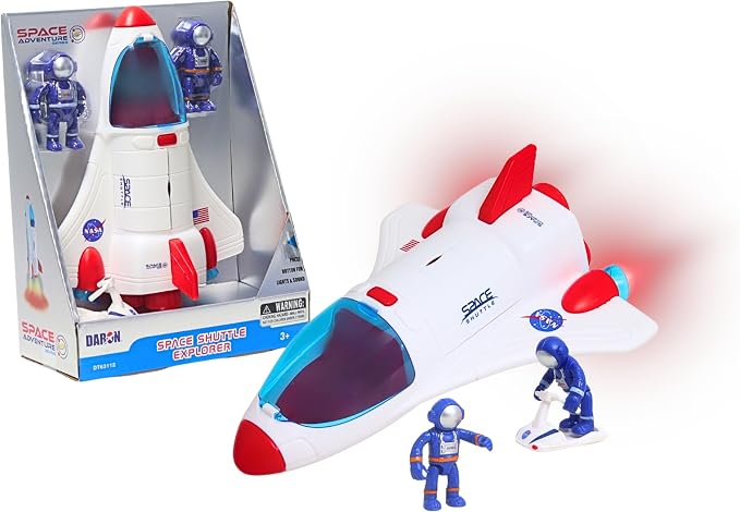 Space Adventure Space Shuttle Playset Light & Sound Shuttle with Hover Scooter & 2 Astronaut Figures, Plastic Space Toy & Collectible for Kids Ages 3+
