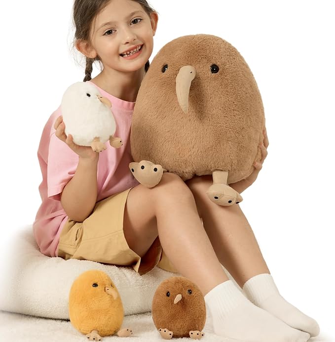 MorisMos Plush Kiwi Bird Toys for Kids, Realistic Mommy Kiwi Bird Stuffed Animal with 3 Baby Chicks, Soft Machine Washable Plush toy, Educational & Role Playset Gift for Birthday Baby Shower Christmas