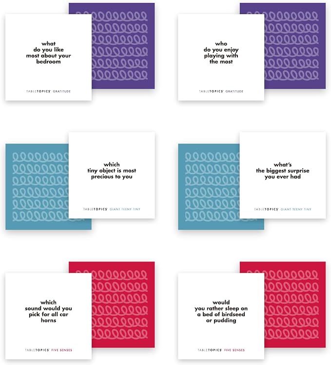 TableTopics Kids Conversation Pack for Families with Young Children, 120 Engaging Question Cards for Dinner & Classrooms, Boxed Set of 3 Topics, Stocking Stuffer