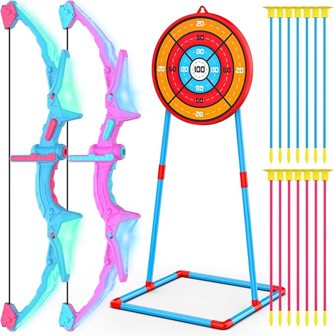 Ocditikl 2 Pack Bow and Arrow Set for Kids, Light Up Archery Set with 14 Suction Cup Arrows, Outdoor Toys for Kids Ages 6-8 8-12, Birthday Gifts Ideas Toys for 4 5 6 7 8 9 10 Year Old Girls Boys