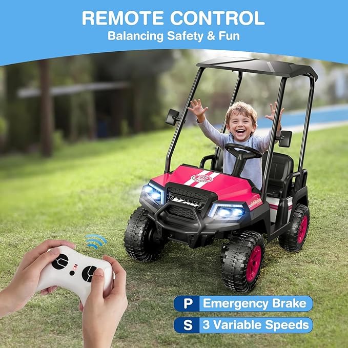 LIGIANT 24V Ride on Car for Big Kids, 4-Seaters Ride on Golf Cart, Max. Capacity: 264 Lbs(4 Kids), 4WD Kid's Car w/Remote Control, Detachable Awning, Spring Suspension, Music/Story/Power Display