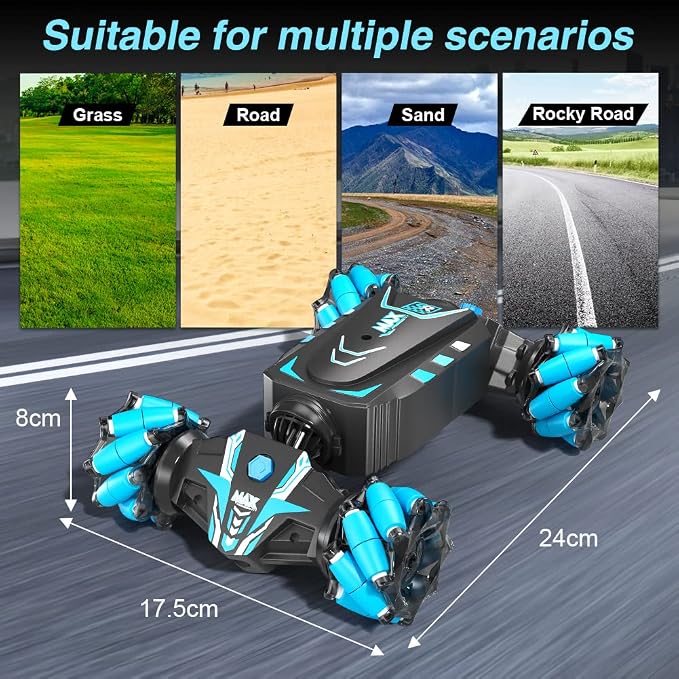 Axirata Remote Control Car Hand Controlled Gesture RC Stunt Car with Spray & Lights & Music for Kids 6-13 Year Old, 4WD 2.4GHz Off-Road 360° Rotation Toy Car Gift for Boys Girls