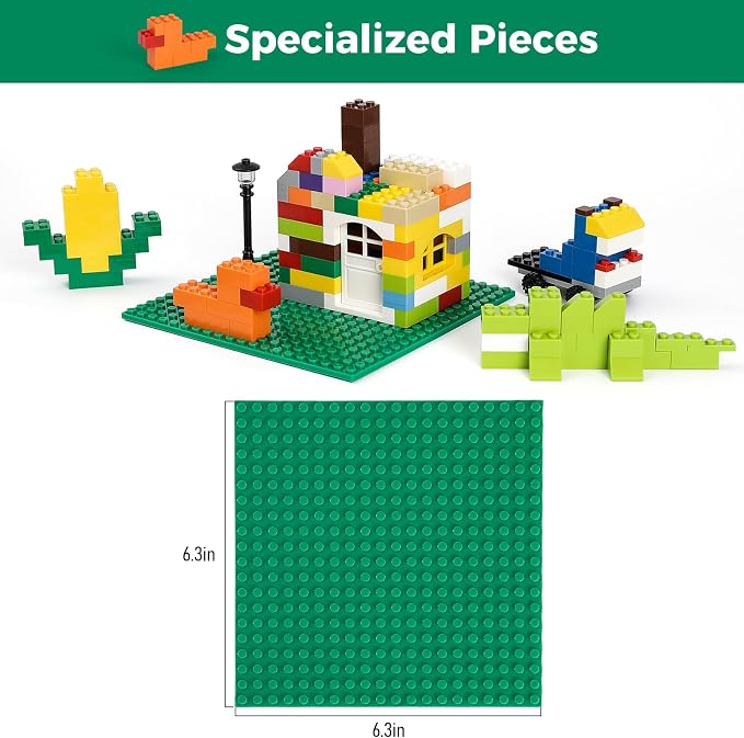 HUIZDQ 1000 Pieces Building Blocks, Classic Stackable Base Plates, 3 6.3" x 6.3" Blue, Gray and Green Base Plates, Compatible with All Major Brands