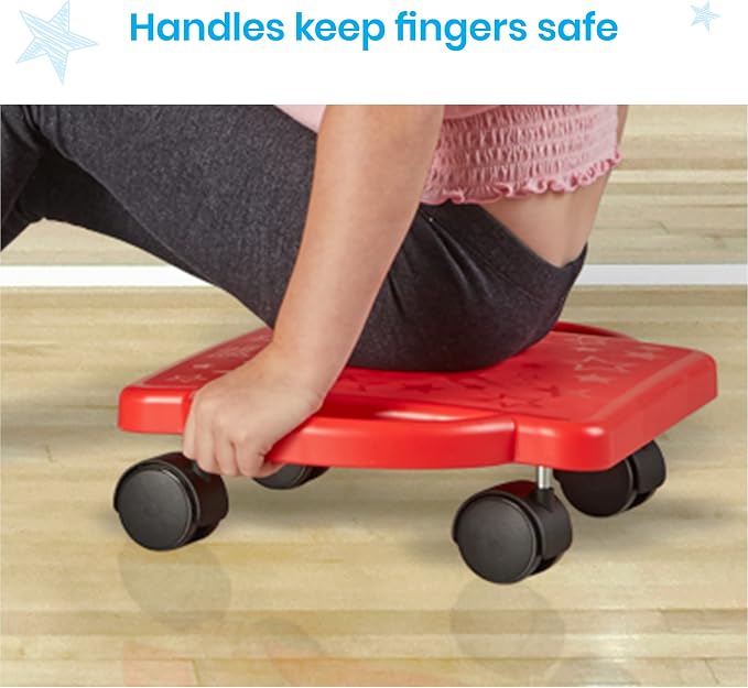 hand2mind Red Indoor Scooter Board with Handles, Sit Down Floor Scooter, Gym Activities for Kids, Indoor Sport Recess Games, Physical Education Equipment, Gross Motor Toy