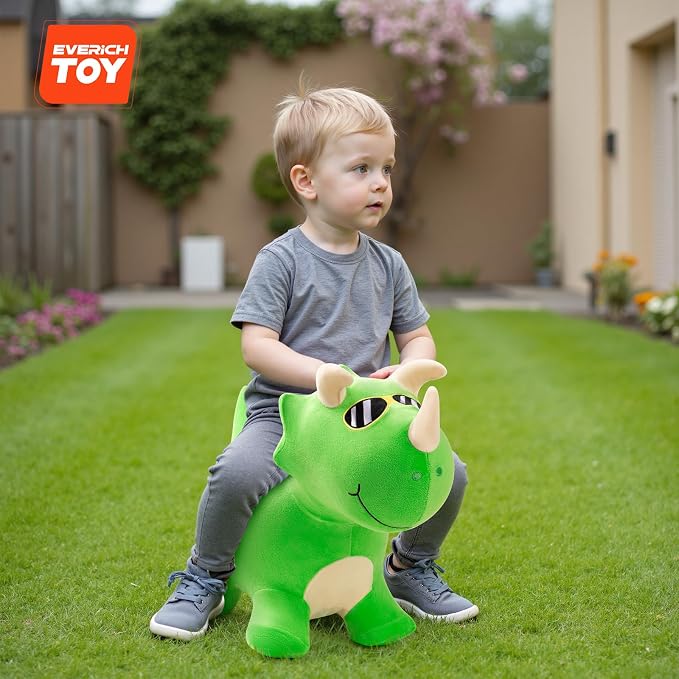Bouncy Dinosaur Hopper Toys, Inflatable Bouncing Animal Hopping Horse, Outdoor Indoor Ride on Bouncer, Boys Girls Birthday Gift for 18 Month 2 3 4 5 6 Year Old Kid- Plush Dinosaur Toy