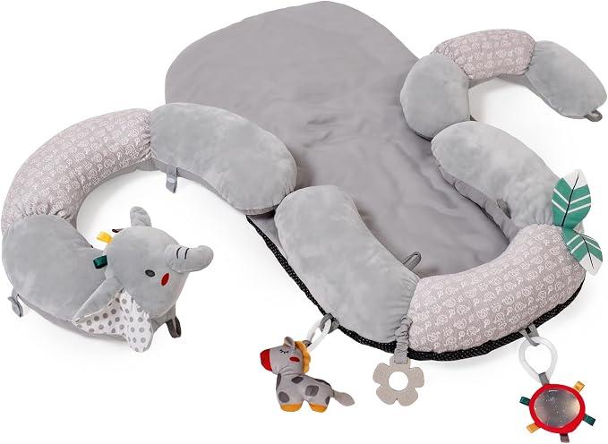 2-in-1 Tummy Time Mat & Baby Lounger Pillow - Seat Support for Baby Play Mat for Babies 0-6 Months, Infant Lounger Activity Center with Newborn Toys, Floor Pillows Sit Me Up (Elephant)