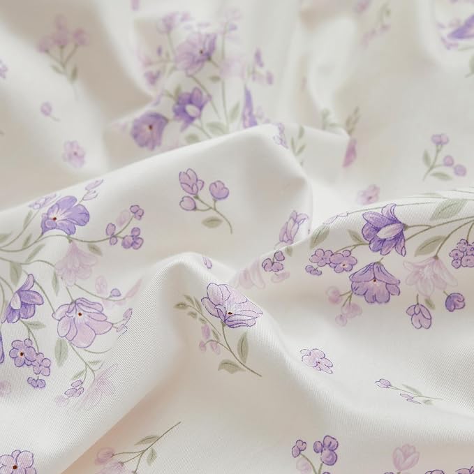 Purple Floral Comforter Set Full Size White Garden Style Floral Printed Bedding Comforter Vintage Flowers Botanical Comforter with 2 Pillowcases Cottagecore Full Bed Comforter Set for All Season