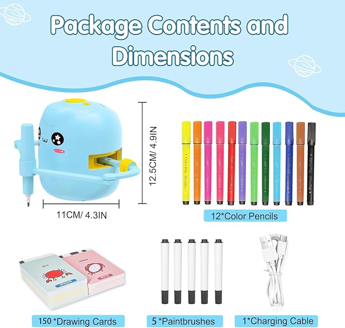 Drawing Robot for Kids with 150 Cards, Voice Interactive Educational Drawing Kit for Kids, Montessori Painting Learning Toys for 3 4 5 6 7 8 Year Old Boys Girls Birthday Party