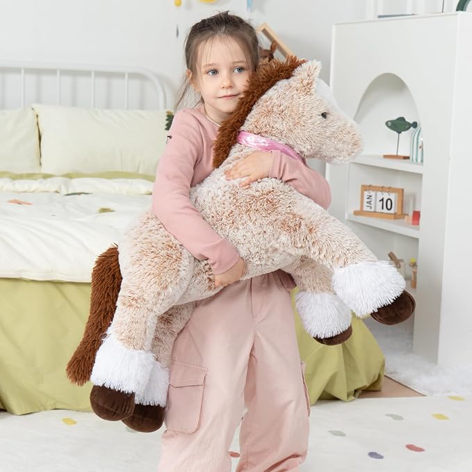 MaoGoLan Large Horse Stuffed Animal, Big Horse Plush Toy for Boy Girl, Ridable Stuffy Pony for Kid, Stuffed Pony Plush Pillow for Baby Shower, Mother's Day Birthday Gifts Party Favor, 33 inches, Brown
