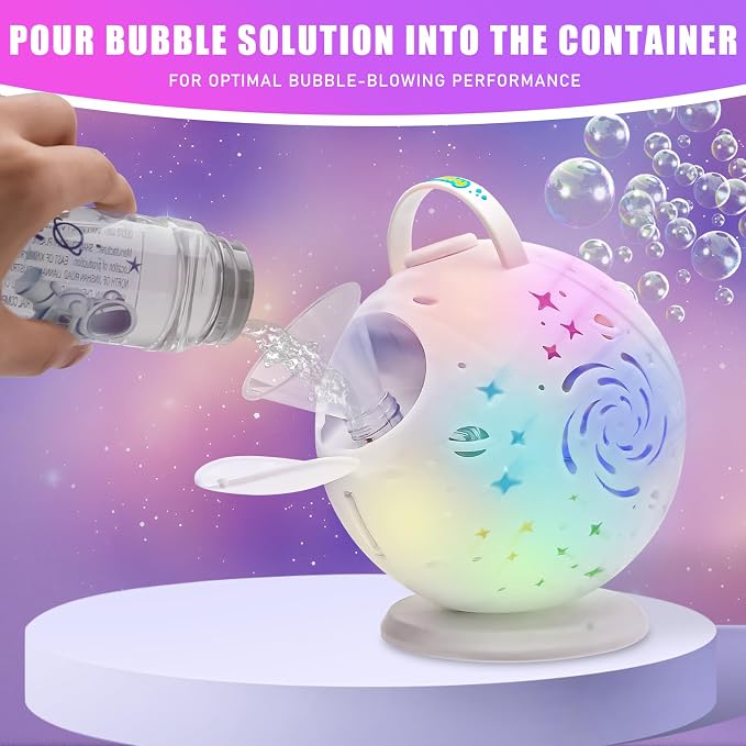 Bubble Machine for Toddlers Kids & Pets with Remote Control, Automatic Rotation & RGB Lights, Type-C Charge, Bubble Maker for Kids, Weddings, Birthday Parties, Outdoor Activities