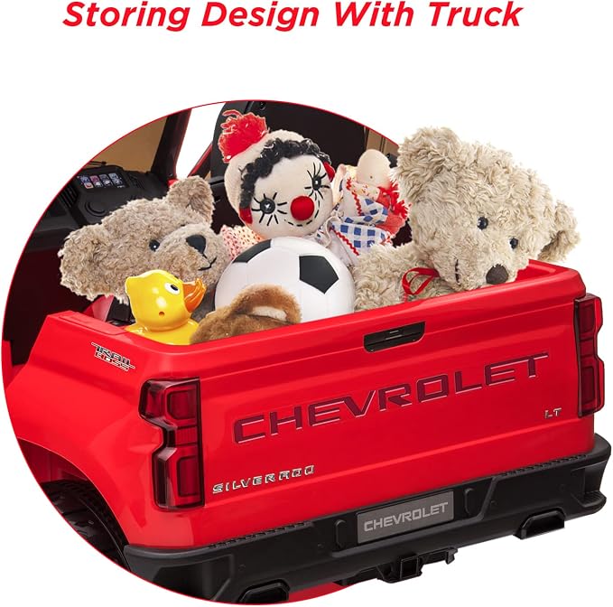 Kids Ride on Car with Remote Control, 12V Powered Wheels Licensed Chevrolet Silverado GMC Ride On Toddler Electric Vehicles for 3-8 Years, MP3,FM, Spring Suspension, LED Light,Red