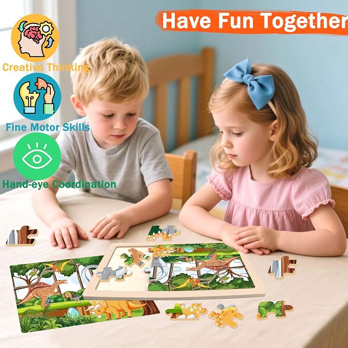 Puzzles for Kids Ages 4-6,24 Pieces Wooden Puzzles for Toddlers Ages 3-5 4-8 3 4 5 6 3-4 Year Olds.4 Pack Dinosaur Puzzle Set Children Jigsaw Puzzles for Boys and Girls Educational Learning Toys