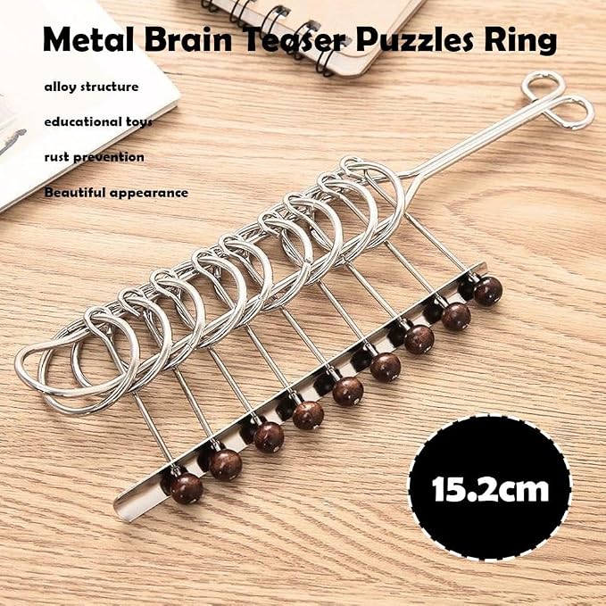 Metal Brain Teaser Puzzles for Adults,IQ Test Mind Games Toys Metal Wire Rings Trick Puzzle,Unlock Interlocking Puzzle Education Smart Toys for Adults Teens