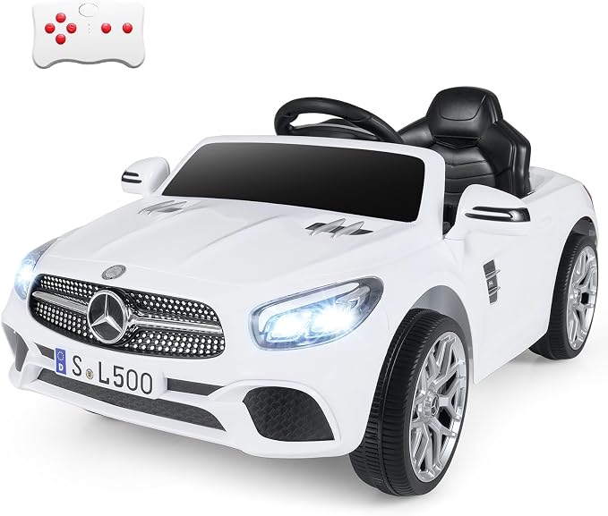 Costzon Ride On Car, 12V Licensed Mercedes Benz Electric Vehicles with Parent Remote Control, LED Headlights, Music & Wireless Connection, Kids Car for Boys Girls Aged 3-8 (SL500,White)