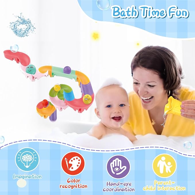 taseyok Toddler Bath Toys, Bathtub Toys Ball Slide Track, DIY Shower Toys with Suction Cups, Christmas Birthday Bath Fun Time Gifts Toys for Girls and Boys Age 2 3 4 5 6