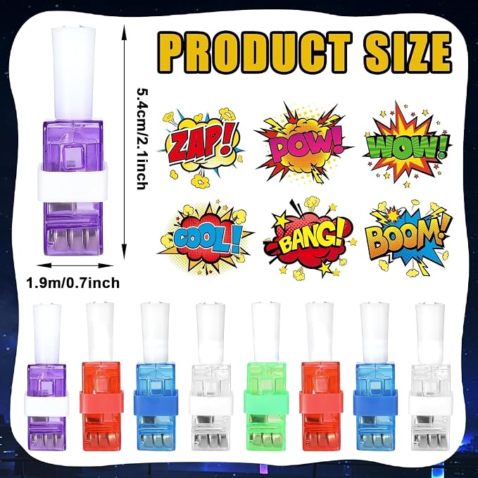 CHUNNIN 36 PCS Super Theme Hero Party Favors Hero LED Light Up Finger Lights, Glow in the Dark Hero Party Finger Light Bulk for Father Day Goodie Treat Bags Stuffers Super Birthday Party Supplies