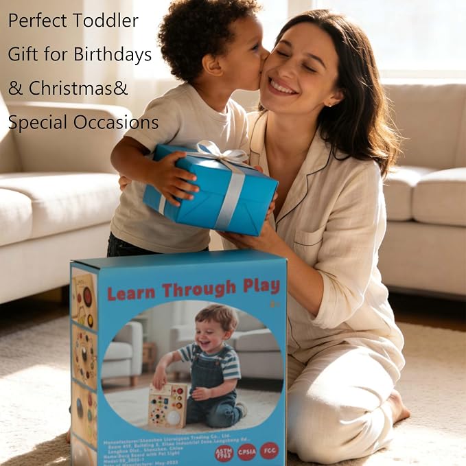 Montessori Busy Board for 1-4 Year Old, Slap-Activated LED Light Sensory Switch Board, Educational Fine Motor Skills Learning Toy