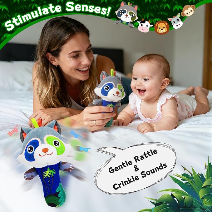 Baby Rattle Toys Set - Wrist Rattles for Babies 0-6 Months Baby Foot Rattles Socks 0-12 Months Baby Rattles & Plush Rings, Soft Sensory Toys for Newborn Essentials Baby Shower Gift