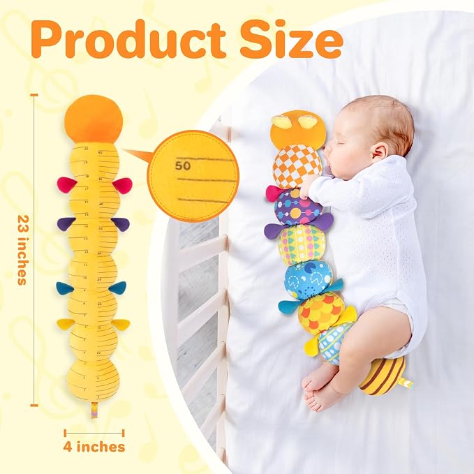 KMUYSL Baby Sensory Caterpillar Toys for 0-6 6-12 Months, Soft Plush Activity Toy with Crinkle, Rattle & Gentle Music, Tummy Time Toy for Infant Newborn, Early Development Toy Shower Gifts for Baby