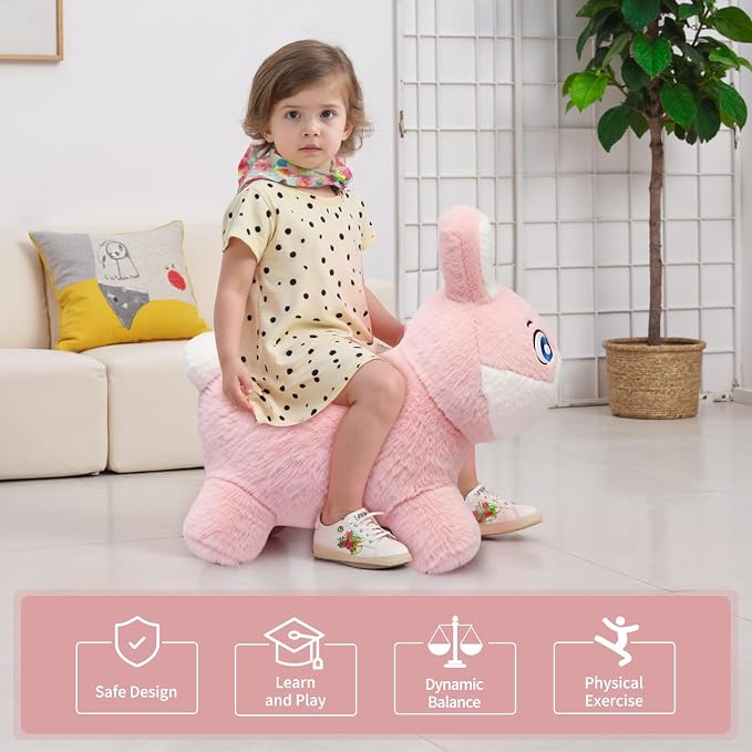 INPANY Bouncy Horse, Bunny Rabbit Hopper Toys, Toddler Plush Bouncing Animal, Kids Inflatable Ride on Rubber Bouncer, Outdoor Birthday Gift for 2 3 4 Yr Boy Girl
