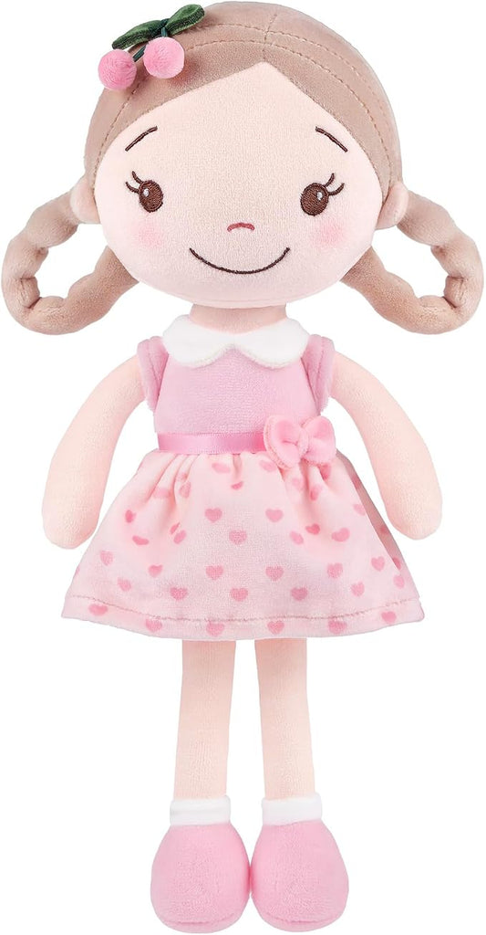 GAGAKU Cherry Girl Soft Plush Baby Doll for Girls (12") | My First Baby Doll Gift, Machine Washable, Rag Doll Toy, For Toddlers & Infants