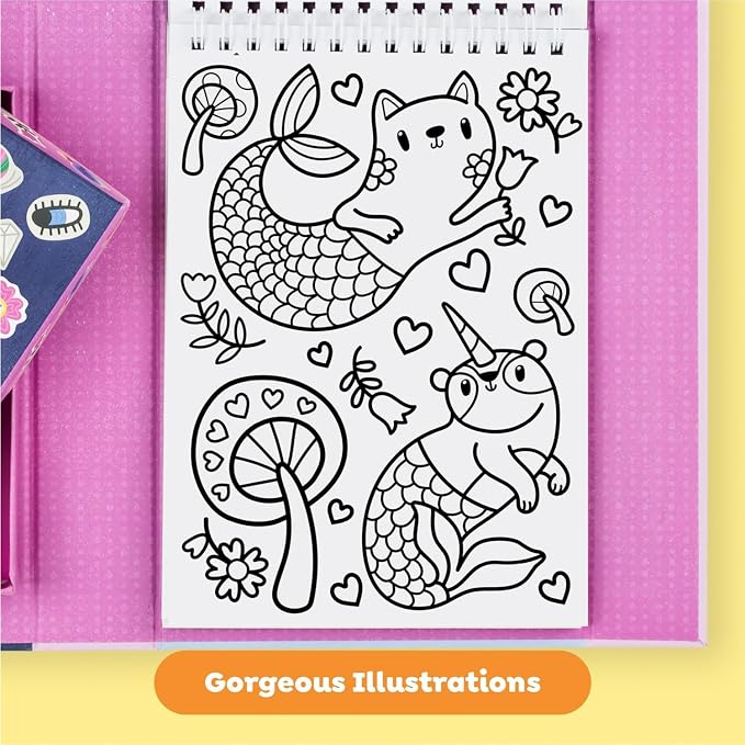 Tiger Tribe Coloring Set - Magical Creatures, Activity Set for Kids, incl. Stickers & Markers Portable Storage Box, Perfect for Travel, Great Gift