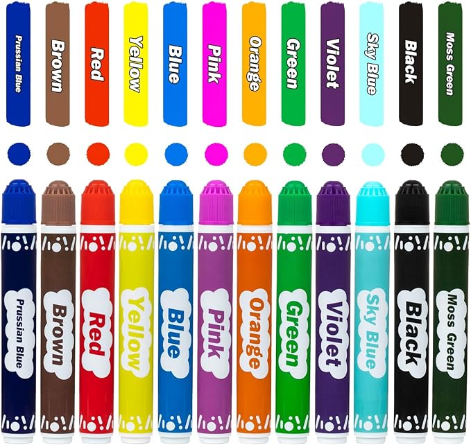 DOSEWART Dot Markers for Kids, 12-Color Bingo Daubers, Washable Bingo Markers for Kids Drawing Coloring, Arts and Crafts Supplies Dot Paint Marker Set