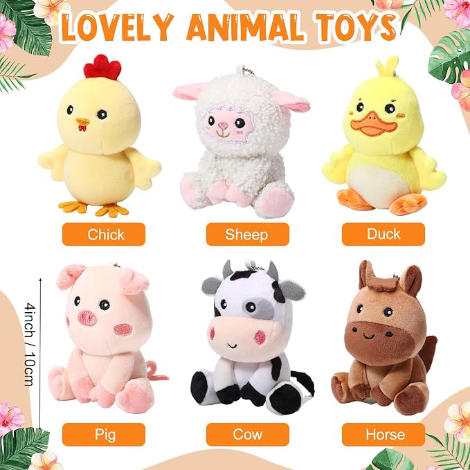 Aoriher 6 Pcs Mini Plush Farm Animals Bulk 4 Inch Cute Stuffed Animals Plush Horse Cow Pig Sheep Duck Chick for Baby Shower Birthday Gift Farm Themed Party Prizes Easter Stuffers